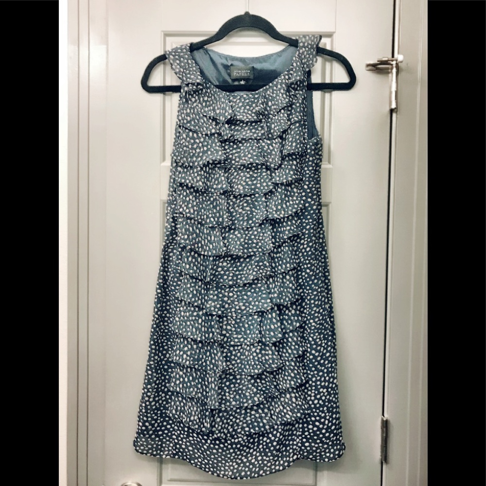 Navy and mini polka dot ruffle dress